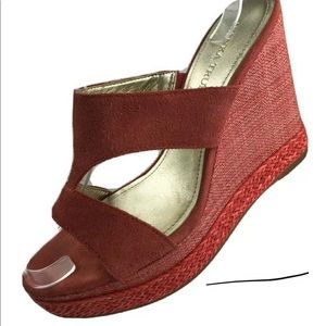 Ivanka Trump Coral  Sz 8 Leather Wedge Sandals